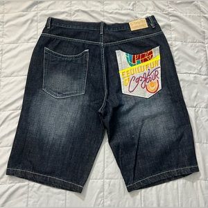 Coogi Denim Shorts W 40 L 15 embroidered pocket design Bright Colors Faded denim
